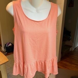 Lands’ End Coral Orange Tank Top Striped Medium
